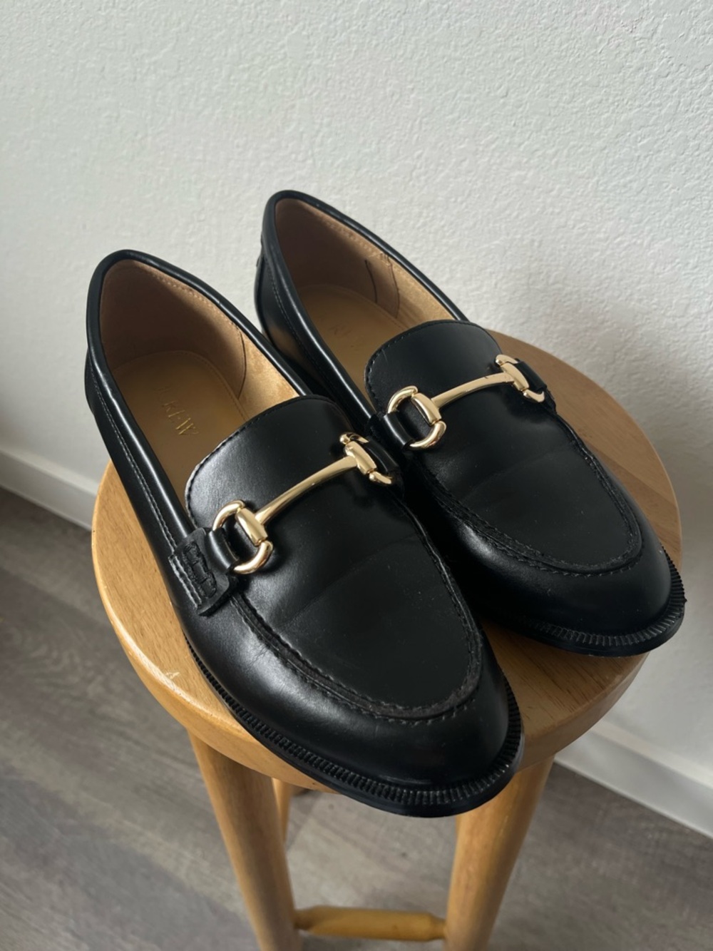 J. Crew Black Leather Gold-Bit Loafers